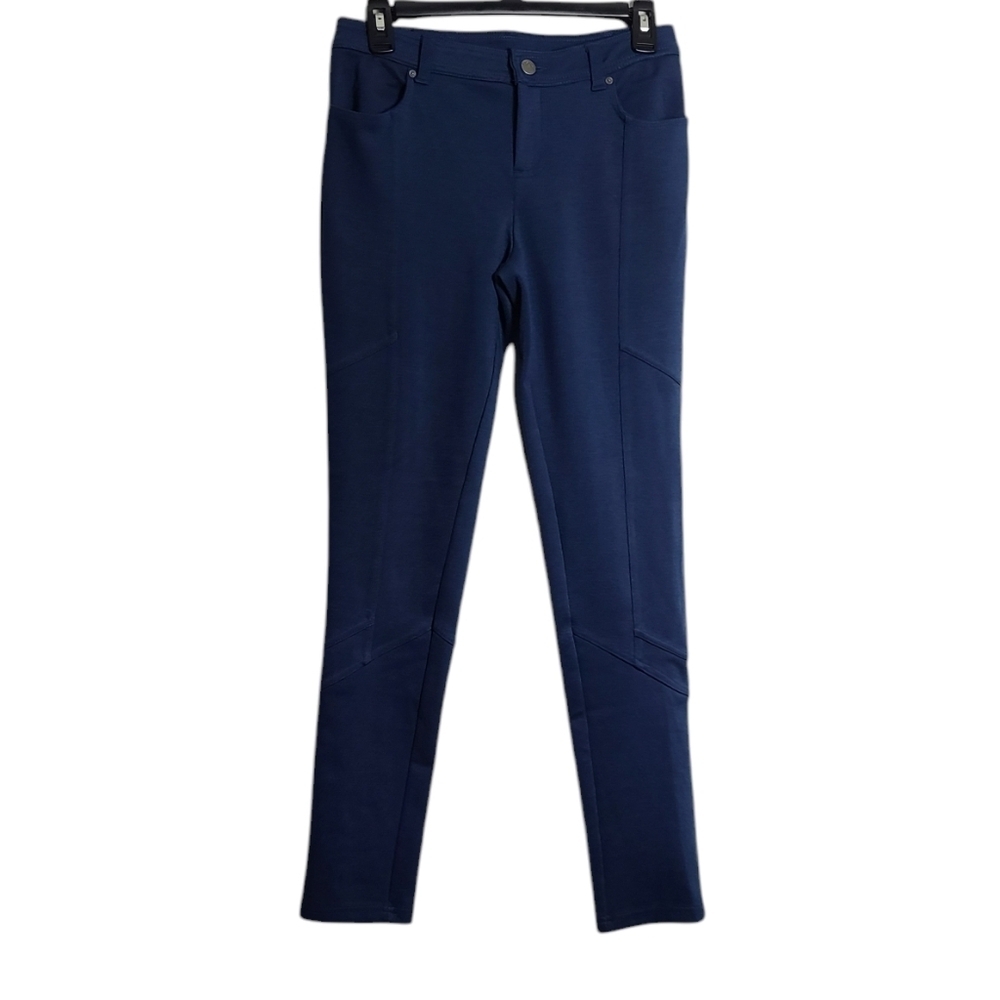 FREE PEOPLE Women's Solid Blue Mid Rise Stretch Yoga Ponte Pants Size 28